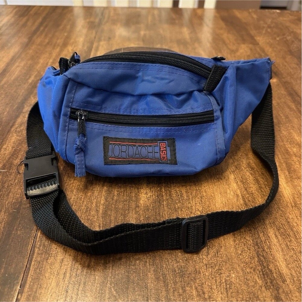 Vintage 90s Jordache Basics Blue Fanny Pack Waist Bag Hip Pack Nylon